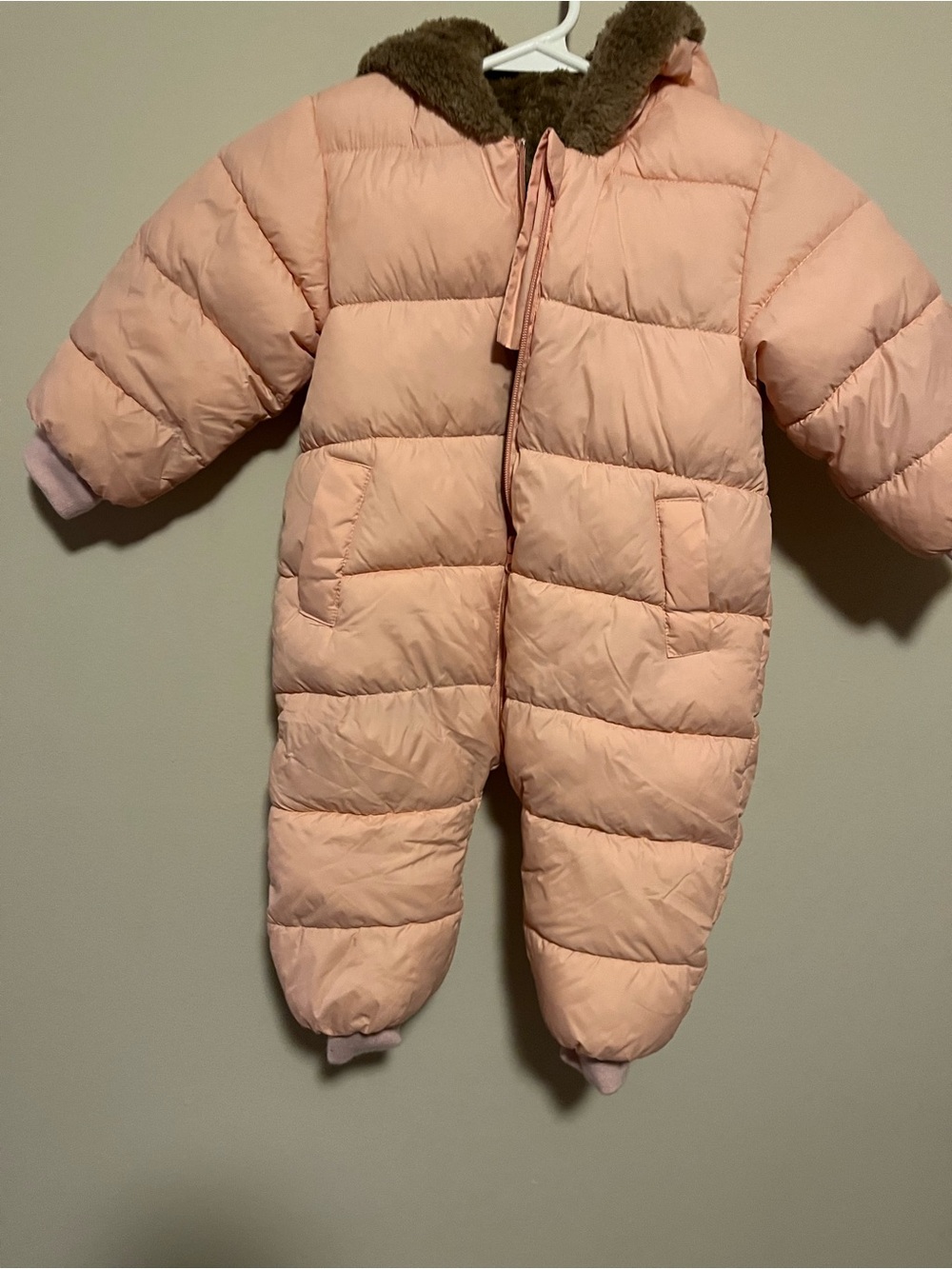 GAP Pink Puffer Footed One-Piece Snowsuit with Hood
